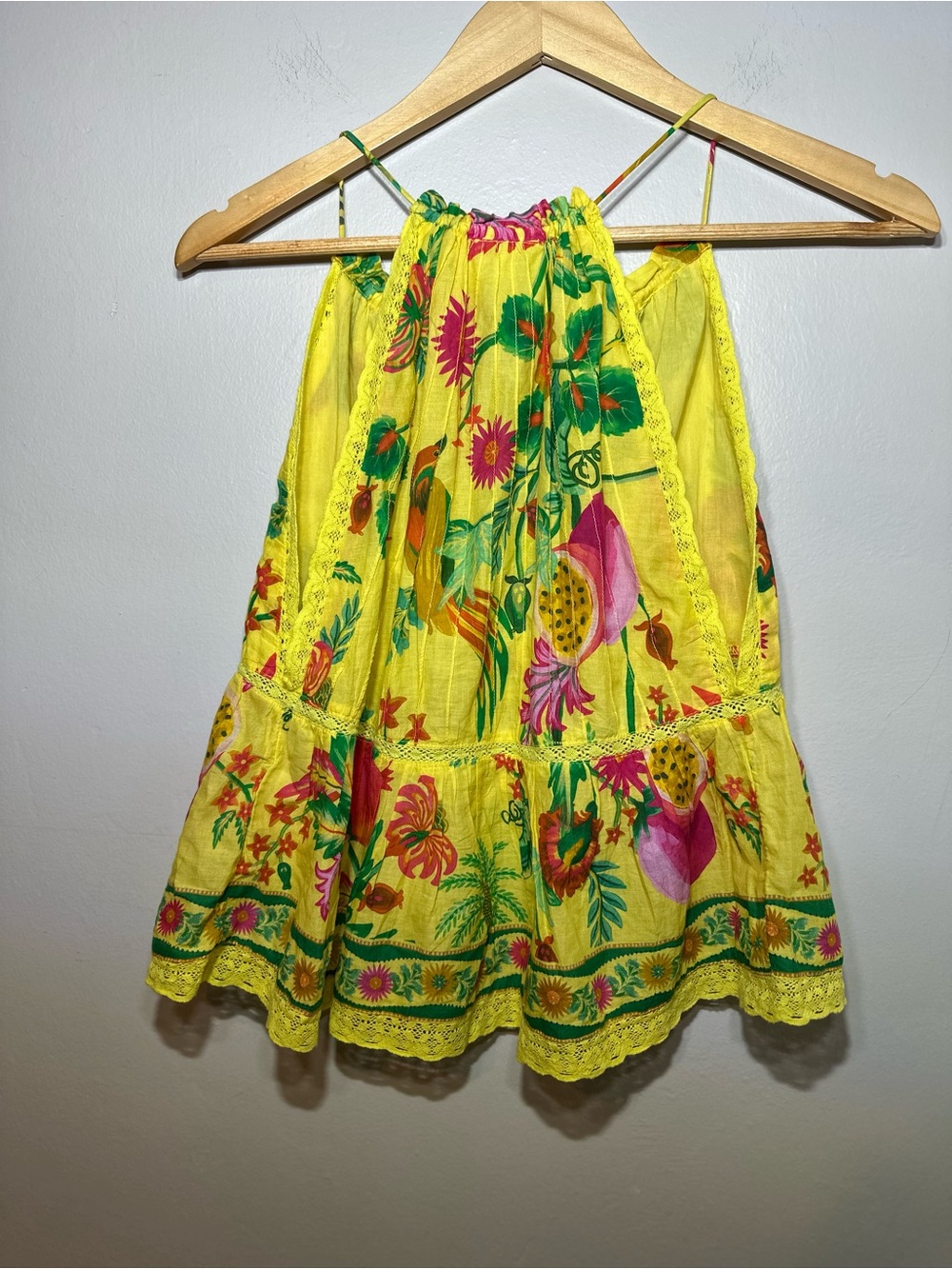 FARM Rio Cotton Yellow Tropical Print Halter Tie-Front Top Size Women’s XS - Picture 4 of 10